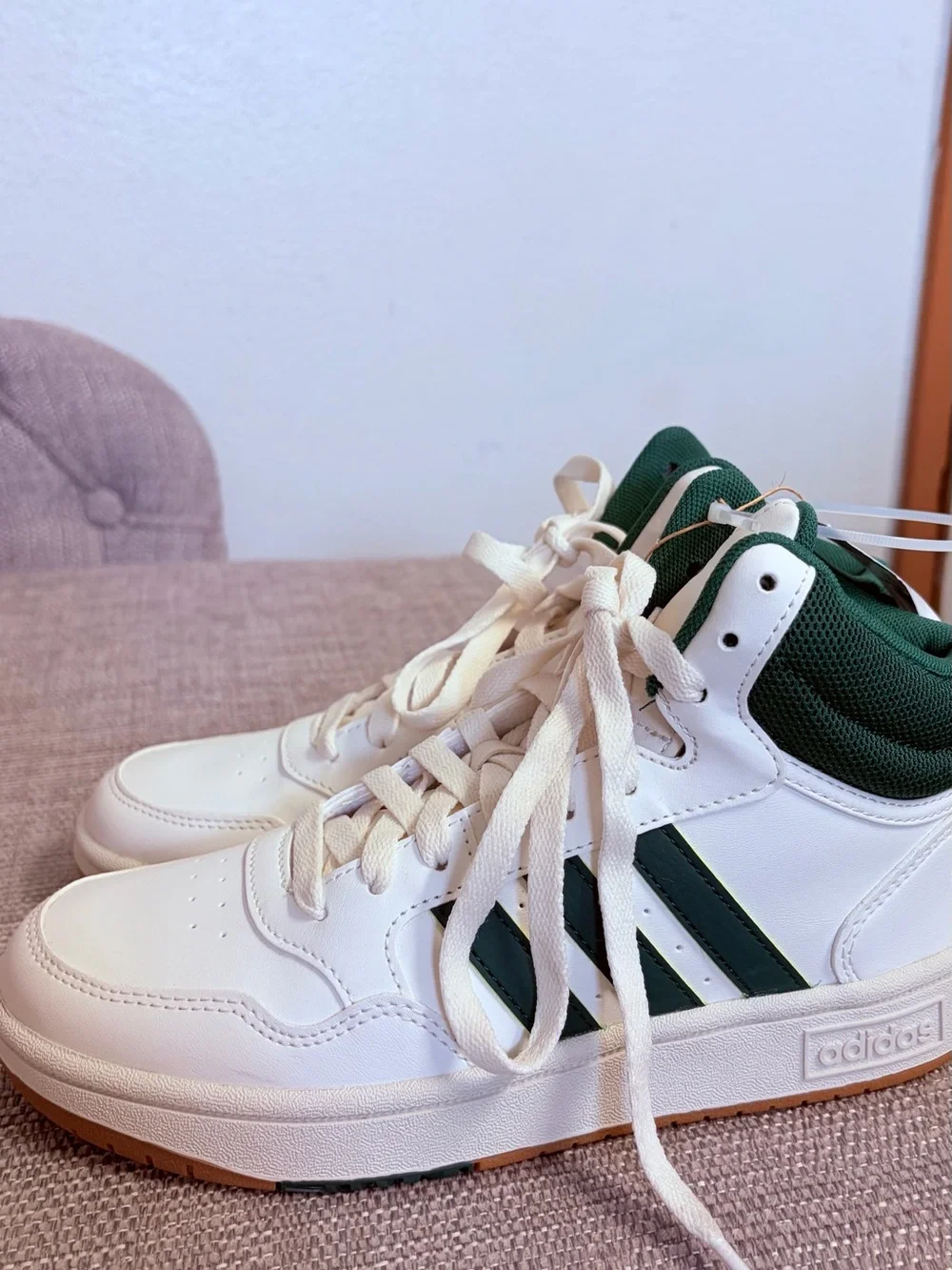 adidas Originals Kids White and Green High-Top Sneakers